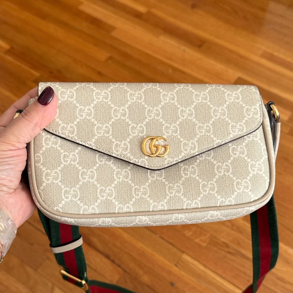 Gucci Ophidia Beige GG Crossbody with Green and Red Strap - Picture 5 of 8